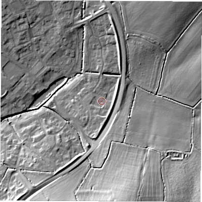 Shaded relief map of the ground around OX281AL, computed from Environment Agency LiDAR. The ground here sits at about 89 m above sea level and falls 20 m across the surrounding 800 m. Surface water reaching this point runs off ground lying to the south-south-west, 2.3 m higher.