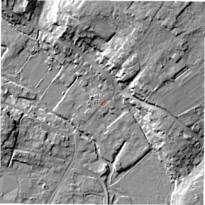 Shaded relief map of the ground around OX281DA, computed from Environment Agency LiDAR. The ground here sits at about 81 m above sea level and falls 16 m across the surrounding 800 m. Surface water reaching this point runs off ground lying to the west-north-west, 1.1 m higher.