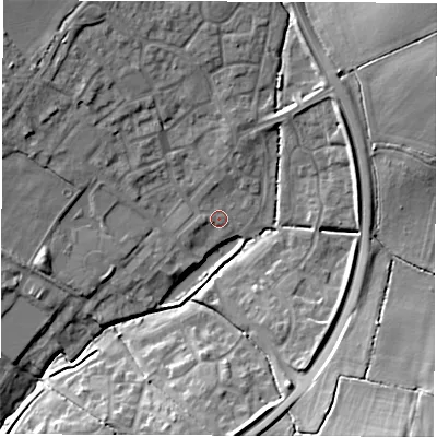 Shaded relief map of the ground around OX281FS, computed from Environment Agency LiDAR. The ground here sits at about 88 m above sea level and falls 17 m across the surrounding 800 m. Surface water reaching this point runs off ground lying to the north-west, 6.2 m higher.