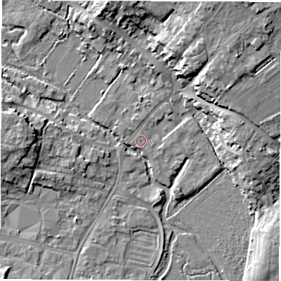 Shaded relief map of the ground around OX281FX, computed from Environment Agency LiDAR. The ground here sits at about 81 m above sea level and falls 15 m across the surrounding 800 m. Surface water reaching this point runs off ground lying to the north-west, 1.0 m higher.