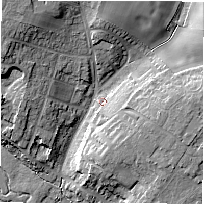 Shaded relief map of the ground around OX281HF, computed from Environment Agency LiDAR. The ground here sits at about 85 m above sea level and falls 19 m across the surrounding 800 m. Surface water reaching this point runs off ground lying to the east-south-east, 12.2 m higher.