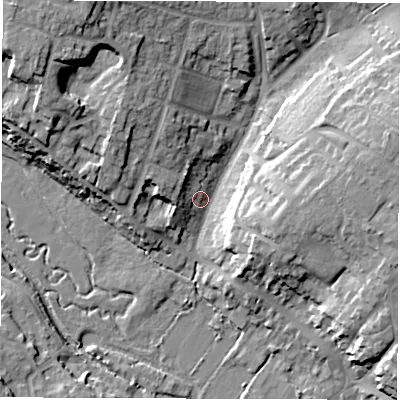 Shaded relief map of the ground around OX281HH, computed from Environment Agency LiDAR. The ground here sits at about 84 m above sea level and falls 19 m across the surrounding 800 m. Surface water reaching this point runs off ground lying to the north-north-west, 15.9 m higher.