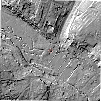 Shaded relief map of the ground around OX281NT, computed from Environment Agency LiDAR. The ground here sits at about 82 m above sea level and falls 16 m across the surrounding 800 m. Surface water reaching this point runs off ground lying to the north-west, 1.6 m higher.