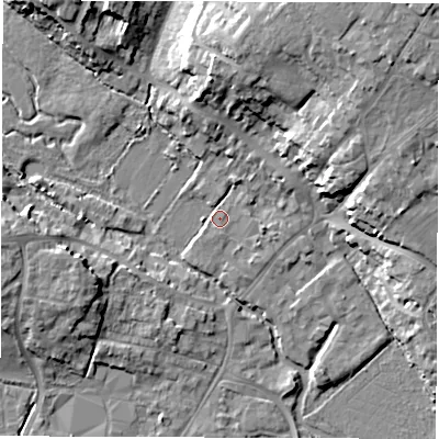 Shaded relief map of the ground around OX281UB, computed from Environment Agency LiDAR. The ground here sits at about 81 m above sea level and falls 17 m across the surrounding 800 m. Surface water reaching this point runs off ground lying to the north-east, 15.1 m higher.