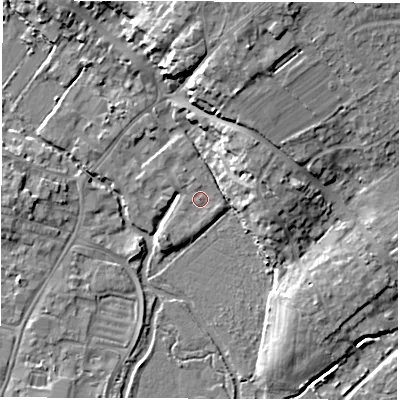 Shaded relief map of the ground around OX281YE, computed from Environment Agency LiDAR. The ground here sits at about 81 m above sea level and falls 14 m across the surrounding 800 m. Surface water reaching this point runs off ground lying to the west-north-west, 0.8 m higher.