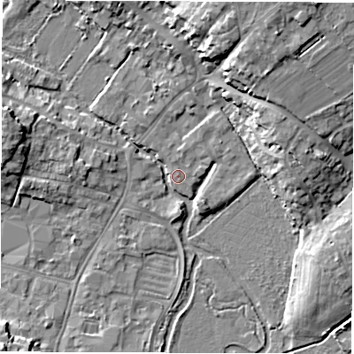 Shaded relief map of the ground around OX281YL, computed from Environment Agency LiDAR. The ground here sits at about 81 m above sea level and falls 13 m across the surrounding 800 m. Surface water reaching this point runs off ground lying to the north-north-east, 0.9 m higher.