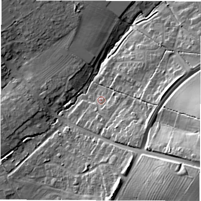 Shaded relief map of the ground around OX282GX, computed from Environment Agency LiDAR. The ground here sits at about 85 m above sea level and falls 32 m across the surrounding 800 m. Surface water reaching this point runs off ground lying to the south-east, 4.6 m higher.