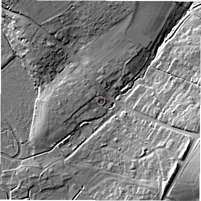 Shaded relief map of the ground around OX283JH, computed from Environment Agency LiDAR. The ground here sits at about 84 m above sea level and falls 21 m across the surrounding 800 m. Surface water reaching this point runs off ground lying to the north-west, 2.6 m higher.