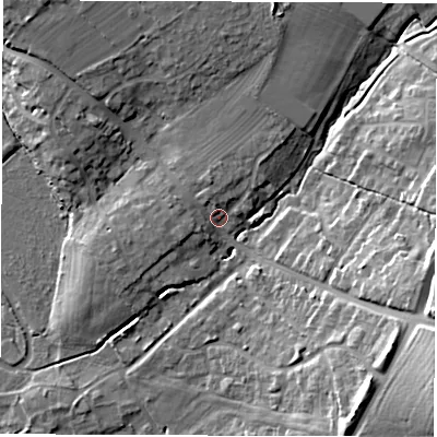Shaded relief map of the ground around OX283JW, computed from Environment Agency LiDAR. The ground here sits at about 84 m above sea level and falls 23 m across the surrounding 800 m. Surface water reaching this point runs off ground lying to the north-north-east, 4.1 m higher.