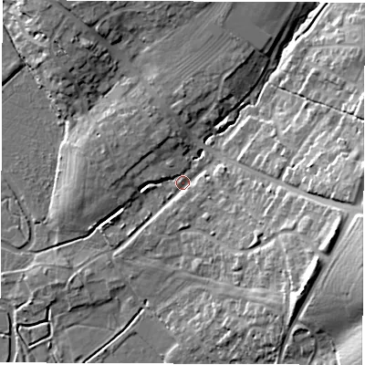 Shaded relief map of the ground around OX283JZ, computed from Environment Agency LiDAR. The ground here sits at about 82 m above sea level and falls 22 m across the surrounding 800 m. Surface water reaching this point runs off ground lying to the east-south-east, 18.6 m higher.