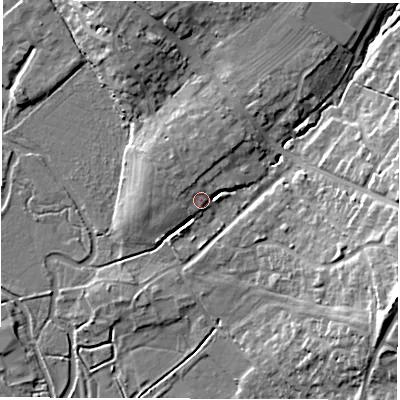 Shaded relief map of the ground around OX283TY, computed from Environment Agency LiDAR. The ground here sits at about 83 m above sea level and falls 18 m across the surrounding 800 m. Surface water reaching this point runs off ground lying to the north-north-west, 3.3 m higher.
