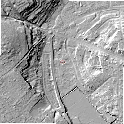 Shaded relief map of the ground around OX284DU, computed from Environment Agency LiDAR. The ground here sits at about 79 m above sea level and falls 19 m across the surrounding 800 m. Surface water reaching this point runs off ground lying to the west-north-west, 18.3 m higher.