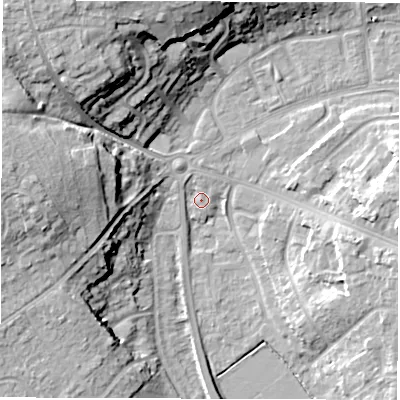 Shaded relief map of the ground around OX284DY, computed from Environment Agency LiDAR. The ground here sits at about 80 m above sea level and falls 21 m across the surrounding 800 m. Surface water reaching this point runs off ground lying to the west, 18.0 m higher.