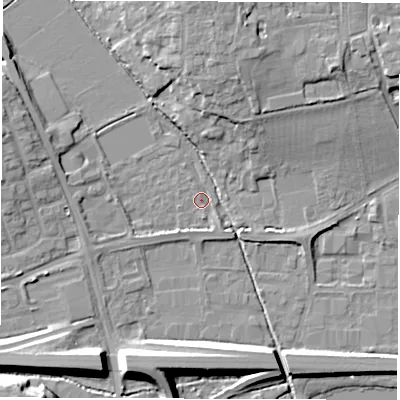 Shaded relief map of the ground around OX284EH, computed from Environment Agency LiDAR. The ground here sits at about 78 m above sea level and falls 10 m across the surrounding 800 m. Surface water reaching this point runs off ground lying to the west-north-west, 4.4 m higher.