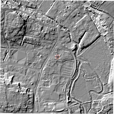 Shaded relief map of the ground around OX284WU, computed from Environment Agency LiDAR. The ground here sits at about 81 m above sea level and falls 12 m across the surrounding 800 m. Surface water reaching this point runs off ground lying to the north-north-west, 0.8 m higher.