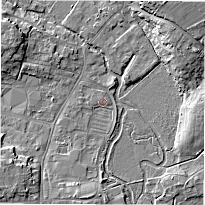 Shaded relief map of the ground around OX284WX, computed from Environment Agency LiDAR. The ground here sits at about 81 m above sea level and falls 12 m across the surrounding 800 m. Surface water reaching this point runs off ground lying to the north-north-east, 2.0 m higher.