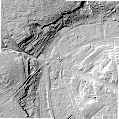 Shaded relief map of the ground around OX286DA, computed from Environment Agency LiDAR. The ground here sits at about 80 m above sea level and falls 21 m across the surrounding 800 m. Surface water reaching this point runs off ground lying to the west-north-west, 17.6 m higher.