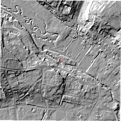 Shaded relief map of the ground around OX286DE, computed from Environment Agency LiDAR. The ground here sits at about 82 m above sea level and falls 15 m across the surrounding 800 m. Surface water reaching this point runs off ground lying to the west-south-west, 6.1 m higher.