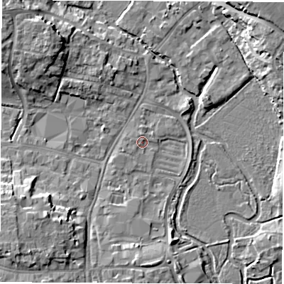 Shaded relief map of the ground around OX286ET, computed from Environment Agency LiDAR. The ground here sits at about 81 m above sea level and falls 12 m across the surrounding 800 m. Surface water reaching this point runs off ground lying to the north-east, 0.7 m higher.
