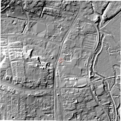 Shaded relief map of the ground around OX286HA, computed from Environment Agency LiDAR. The ground here sits at about 80 m above sea level and falls 10 m across the surrounding 800 m. Surface water reaching this point runs off ground lying to the west-south-west, 8.2 m higher.