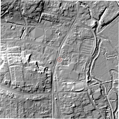 Shaded relief map of the ground around OX286HB, computed from Environment Agency LiDAR. The ground here sits at about 80 m above sea level and falls 10 m across the surrounding 800 m. Surface water reaching this point runs off ground lying to the south-west, 8.2 m higher.