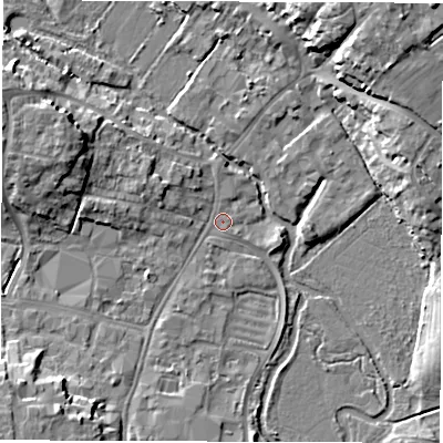 Shaded relief map of the ground around OX286HL, computed from Environment Agency LiDAR. The ground here sits at about 81 m above sea level and falls 14 m across the surrounding 800 m. Surface water reaching this point runs off ground lying to the north-west, 2.2 m higher.