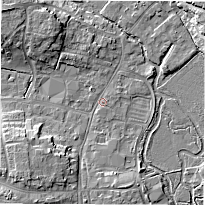 Shaded relief map of the ground around OX286HQ, computed from Environment Agency LiDAR. The ground here sits at about 81 m above sea level and falls 11 m across the surrounding 800 m. Surface water reaching this point runs off ground lying to the north, 3.3 m higher.
