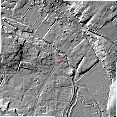 Shaded relief map of the ground around OX286HT, computed from Environment Agency LiDAR. The ground here sits at about 81 m above sea level and falls 14 m across the surrounding 800 m. Surface water reaching this point runs off ground lying to the west-north-west, 1.8 m higher.
