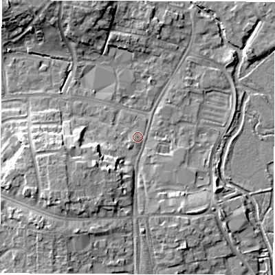 Shaded relief map of the ground around OX286HW, computed from Environment Agency LiDAR. The ground here sits at about 80 m above sea level and falls 10 m across the surrounding 800 m. Surface water reaching this point runs off ground lying to the south-west, 8.2 m higher.