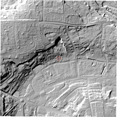 Shaded relief map of the ground around OX286LF, computed from Environment Agency LiDAR. The ground here sits at about 81 m above sea level and falls 20 m across the surrounding 800 m. Surface water reaching this point runs off ground lying to the west-north-west, 19.6 m higher.