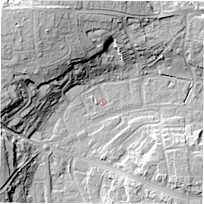 Shaded relief map of the ground around OX286LT, computed from Environment Agency LiDAR. The ground here sits at about 80 m above sea level and falls 20 m across the surrounding 800 m. Surface water reaching this point runs off ground lying to the west-south-west, 1.3 m higher.