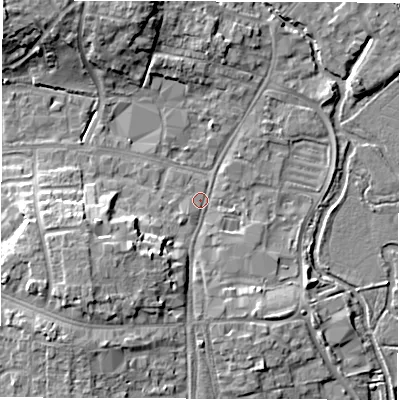 Shaded relief map of the ground around OX286PH, computed from Environment Agency LiDAR. The ground here sits at about 80 m above sea level and falls 10 m across the surrounding 800 m. Surface water reaching this point runs off ground lying to the south-west, 8.2 m higher.