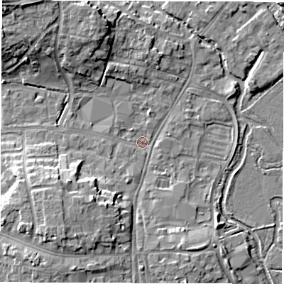 Shaded relief map of the ground around OX286XP, computed from Environment Agency LiDAR. The ground here sits at about 80 m above sea level and falls 11 m across the surrounding 800 m. Surface water reaching this point runs off ground lying to the south-west, 8.4 m higher.