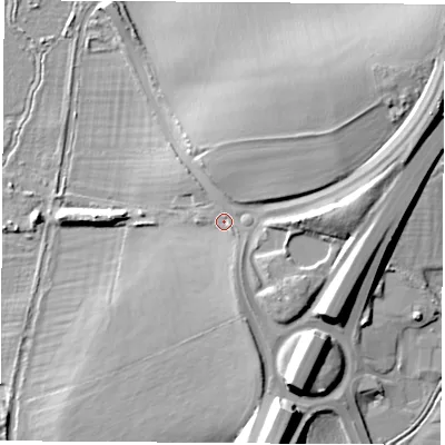 Shaded relief map of the ground around OX28JR, computed from Environment Agency LiDAR. The ground here sits at about 68 m above sea level and falls 18 m across the surrounding 800 m. Surface water reaching this point runs off ground lying to the east, 7.8 m higher.