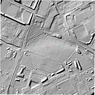 Shaded relief map of the ground around OX290AX, computed from Environment Agency LiDAR. The ground here sits at about 102 m above sea level and falls 22 m across the surrounding 800 m. Surface water reaching this point runs off ground lying to the south-west, 1.1 m higher.