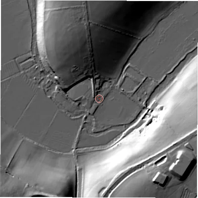 Shaded relief map of the ground around OX290RX, computed from Environment Agency LiDAR. The ground here sits at about 92 m above sea level and falls 38 m across the surrounding 800 m. Surface water reaching this point runs off ground lying to the south-west, 31.9 m higher.