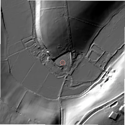 Shaded relief map of the ground around OX290TA, computed from Environment Agency LiDAR. The ground here sits at about 93 m above sea level and falls 38 m across the surrounding 800 m. Surface water reaching this point runs off ground lying to the south-south-west, 0.5 m higher.