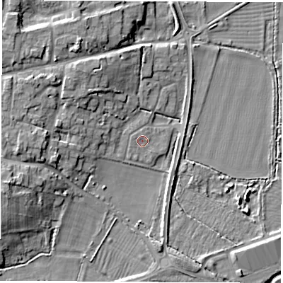 Shaded relief map of the ground around OX294AD, computed from Environment Agency LiDAR. The ground here sits at about 62 m above sea level and falls 11 m across the surrounding 800 m. Surface water reaching this point runs off ground lying to the north-west, 0.9 m higher.