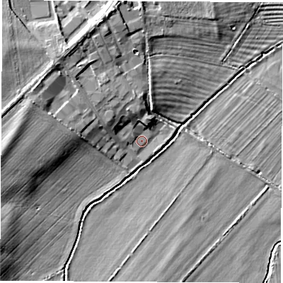 Shaded relief map of the ground around OX294AQ, computed from Environment Agency LiDAR. The ground here sits at about 61 m above sea level and falls 8 m across the surrounding 800 m. Surface water reaching this point runs off ground lying to the north-west, 6.2 m higher.
