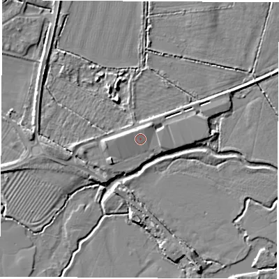 Shaded relief map of the ground around OX294BP, computed from Environment Agency LiDAR. The ground here sits at about 62 m above sea level and falls 5 m across the surrounding 800 m. Surface water reaching this point runs off ground lying to the north-north-east, 0.9 m higher.