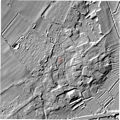 Shaded relief map of the ground around OX294BU, computed from Environment Agency LiDAR. The ground here sits at about 64 m above sea level and falls 9 m across the surrounding 800 m. Surface water reaching this point runs off ground lying to the south-west, 2.4 m higher.