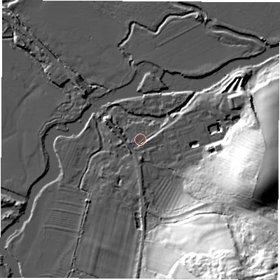 Shaded relief map of the ground around OX294BY, computed from Environment Agency LiDAR. The ground here sits at about 61 m above sea level and falls 52 m across the surrounding 800 m. Surface water reaching this point runs off ground lying to the west-south-west, 2.0 m higher.