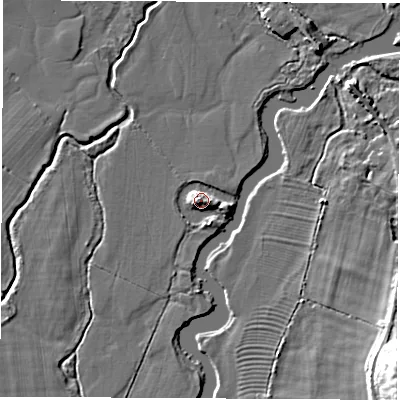 Shaded relief map of the ground around OX294DU, computed from Environment Agency LiDAR. The ground here sits at about 62 m above sea level and falls 13 m across the surrounding 800 m. Surface water reaching this point runs off ground lying to the south-west, 2.6 m higher.