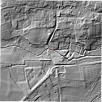 Shaded relief map of the ground around OX294HX, computed from Environment Agency LiDAR. The ground here sits at about 63 m above sea level and falls 11 m across the surrounding 800 m. Surface water reaching this point runs off ground lying to the south-west, 4.9 m higher.