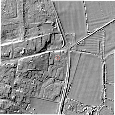 Shaded relief map of the ground around OX294LF, computed from Environment Agency LiDAR. The ground here sits at about 63 m above sea level and falls 9 m across the surrounding 800 m. Surface water reaching this point runs off ground lying to the west-north-west, 1.3 m higher.