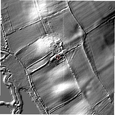 Shaded relief map of the ground around OX295AL, computed from Environment Agency LiDAR. The ground here sits at about 82 m above sea level and falls 17 m across the surrounding 800 m. Surface water reaching this point runs off ground lying to the east-north-east, 5.5 m higher.