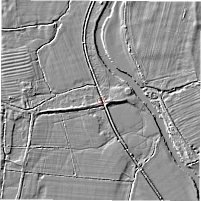 Shaded relief map of the ground around OX295AT, computed from Environment Agency LiDAR. The ground here sits at about 62 m above sea level and falls 4 m across the surrounding 800 m. Surface water reaching this point runs off ground lying to the south-east, 2.4 m higher.