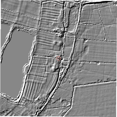 Shaded relief map of the ground around OX295AU, computed from Environment Agency LiDAR. The ground here sits at about 63 m above sea level and falls 2 m across the surrounding 800 m. Surface water reaching this point runs off ground lying to the south-south-west, 1.8 m higher.