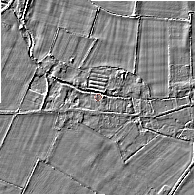 Shaded relief map of the ground around OX295AY, computed from Environment Agency LiDAR. The ground here sits at about 64 m above sea level and falls 3 m across the surrounding 800 m. Surface water reaching this point runs off ground lying to the west-north-west, 2.7 m higher.