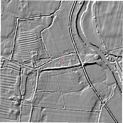 Shaded relief map of the ground around OX295BL, computed from Environment Agency LiDAR. The ground here sits at about 62 m above sea level and falls 4 m across the surrounding 800 m. Surface water reaching this point runs off ground lying to the south-east, 1.2 m higher.